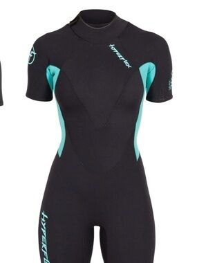 Hyperflex Women's Short Sleeve Wetsuit - Black with Aqua Accents